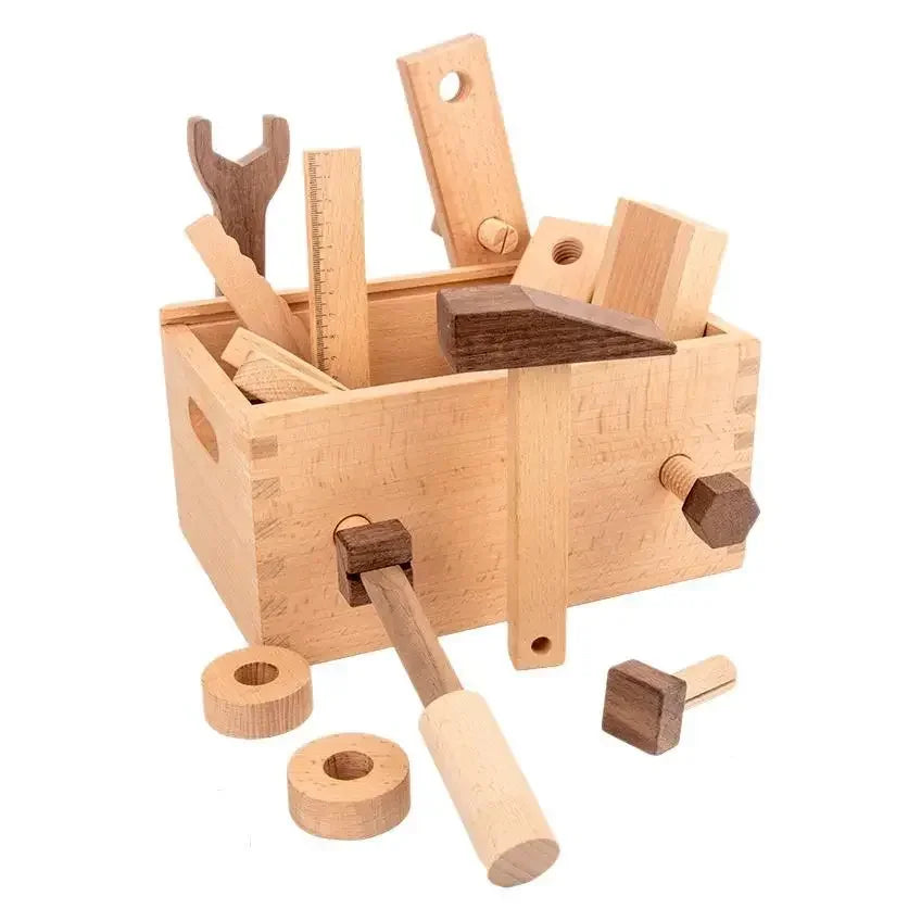 Kids Tool Set Wooden Educational STEM Construction Montessori Toys Role Play Interactive Games for Kid Portable Storage Tool Box