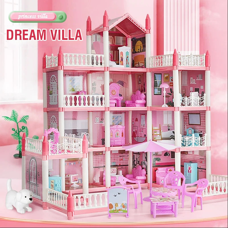 DIY Villa Model Toy House Dollhouses Role-Playing Set with Furniture and Trees Birthday and Holiday Gifts