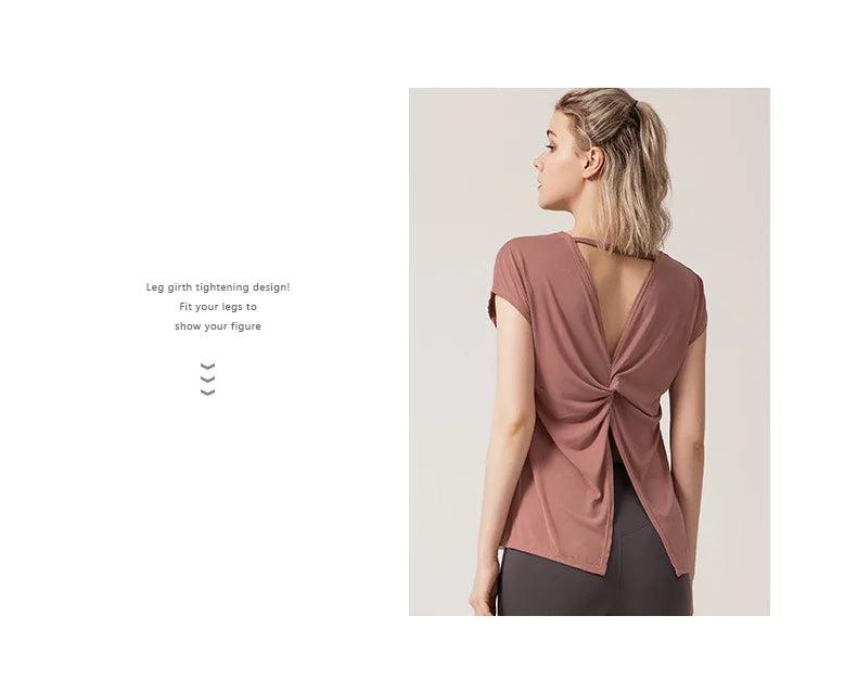 Women's Split Side Yoga Top Sexy Open Back Fitness T-shirt Loose Fit Workout Tee Running Sports Cover Gym Wear Woman clothing
