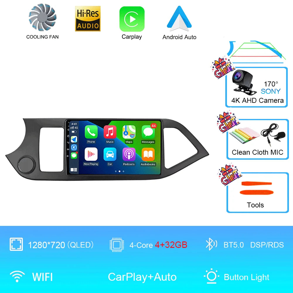 Android 16 For KIA PICANTO Morning 2011 2012 2013 2014 2015 2016 Carplay Auto Multimedia Car Radio Navigation Player WIFI+4G DSP