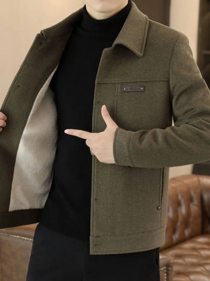 Woolen Men's Coat Autumn Winter New Style Korean Fashion Casual Lapel Versatile Warm Outerwear Handsome