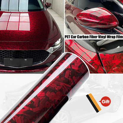 Glossy Red Forged Carbon Fiber Vinyl Wrap Film Self Adhesive Waterproof Decal Sticker For Car Motorcycle Scooter Auto Accessorie