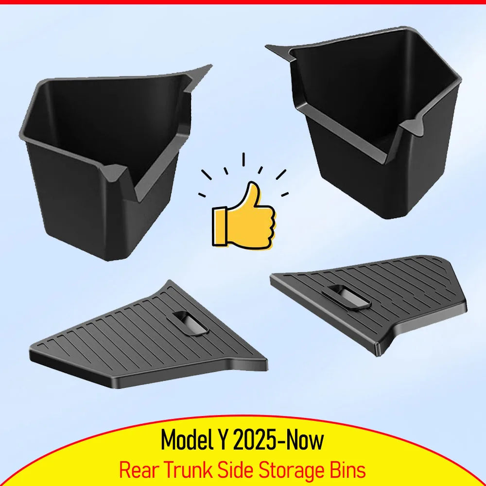 For Tesla Model Y Juniper Trunk Organizer Side Storage Box Bin Organizer Flocked TPE Mat Anti-dirty 2025 2026 Travel Accessories