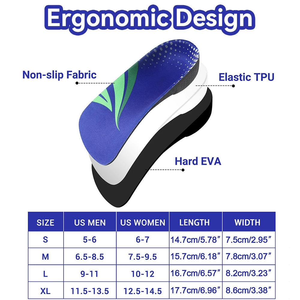 RooRuns Orthopedic Arch Support Shoes Insoles 3/4 Length Flat Feet Shoes Pads for Feet Plantar Fasciitis Heel Pain Relief Unisex