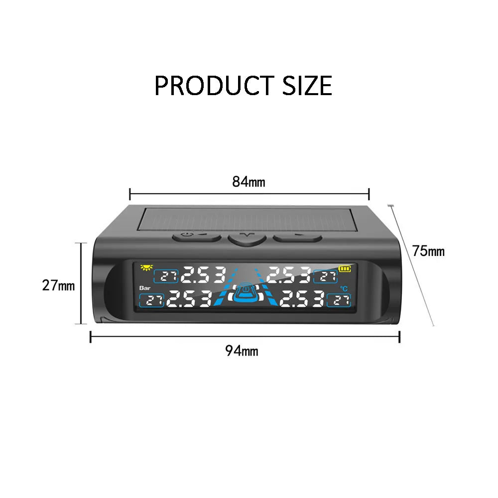 Solar-Powered Tire Pressure Monitoring System Digital LCD Display 0-6.8 Bar Tire Pressure Gauge Car Tire Monitor Bring 4 Sensors