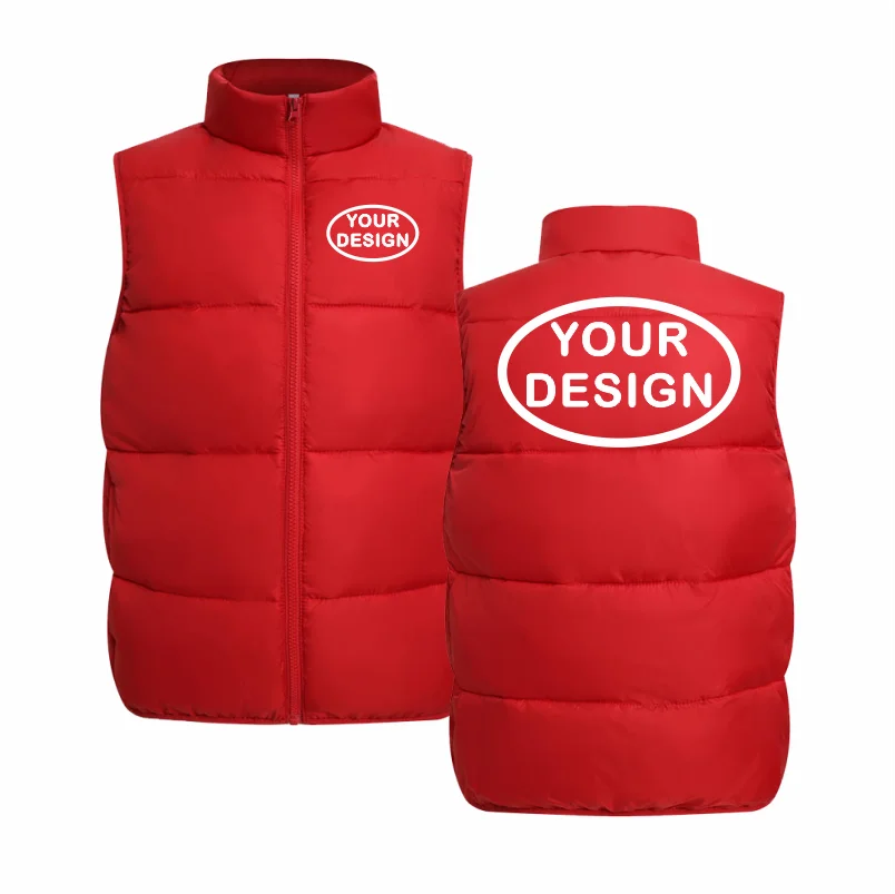 Customize Your LOGO Men's Sleeveless Vest Jacket Down Windproof Jacket Solid Color Warm Winter Coat