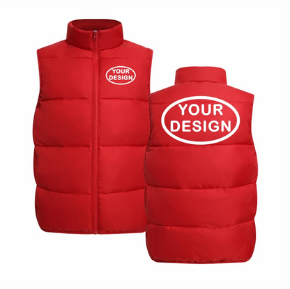 Customize Your LOGO Men's Sleeveless Vest Jacket Down Windproof Jacket Solid Color Warm Winter Coat