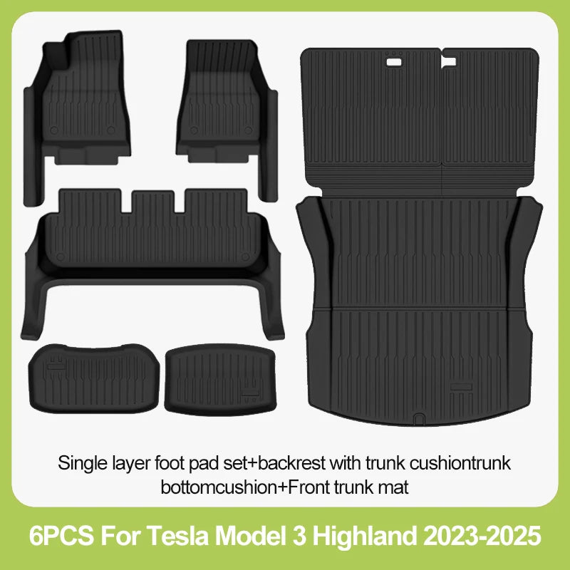 For New Tesla Model 3 Highland Car Floor Mats All-inclusive Threshold Style Foot Pads TPE Cargo Liner Seat Backrest Protective