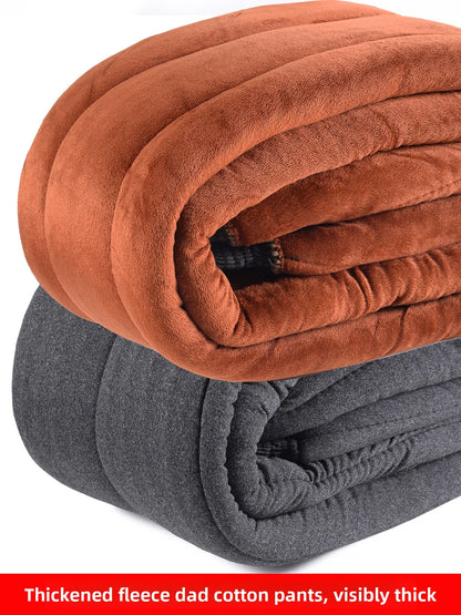 Thickened Cotton Pants for Middle-Aged And Elderly Men Winter Warm High-Waist Fleece-Lined Dad Pants Cold-Resistant Camel Cot...