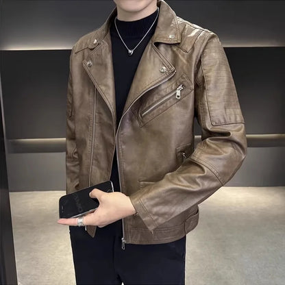TUCANO Men's Genuine Leather Jacket 2026 Autumn Winter Warm Sheepskin Slim Fit Biker Style Stand Collar Coat Outerwear