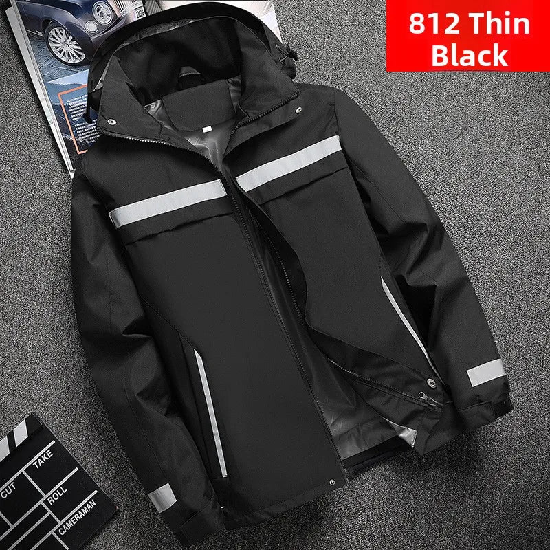 Thickened Fleece Lined Cotton Jacket for Men Work Site Reflective Winter Labor Protection Outerwear Cold Resistant Coat Print...