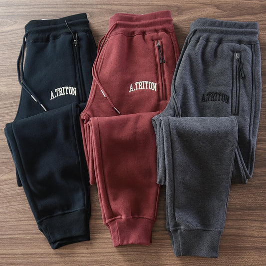 2024 Winter New American Retro Thickened Velvet Letter Printed Sweatpants Men's Simple Drawstring Sports Casual Ankle-tied Pants