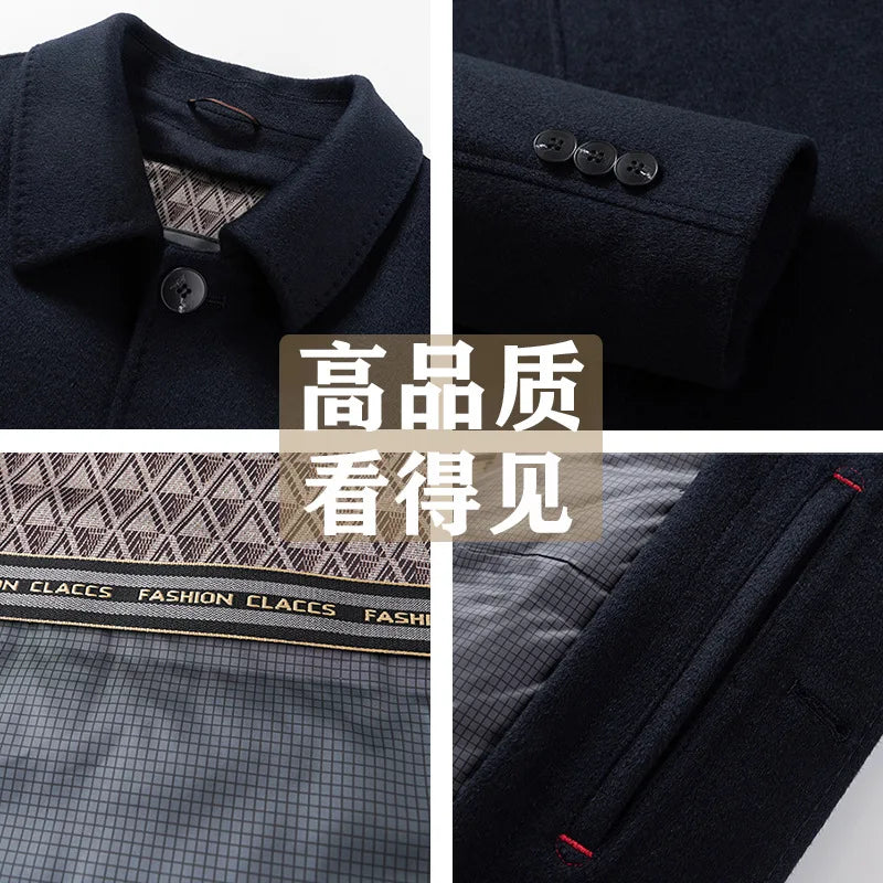 Men's Wool Coat Cashmere Trench Coat Autumn Winter Detachable Down Dad's Down