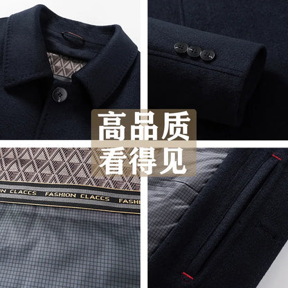 Men's Wool Coat Cashmere Trench Coat Autumn Winter Detachable Down Dad's Down