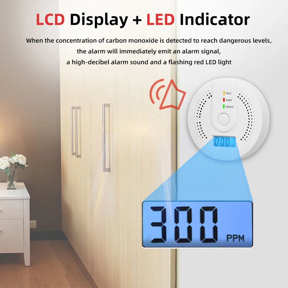 Digital Carbon Monoxide Detector Sound Warning Battery Powered CO Gas Monitor Alarm Detector Portable CO Detector Home Use