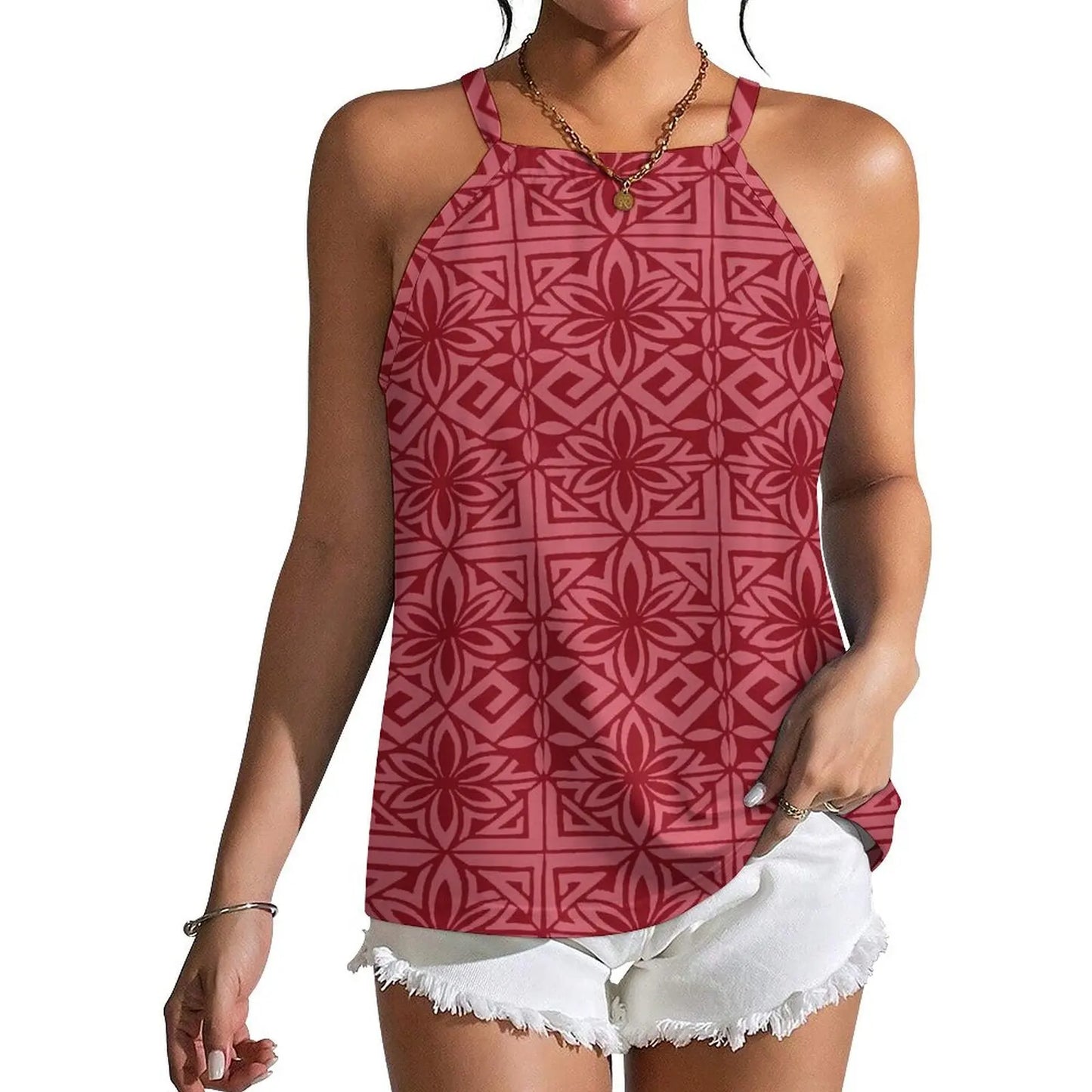 Custom Wholesale Women Summer Halter Everyday Casual Wear Polynesian Style Fiji Island Print Custom Design Strapper Vest