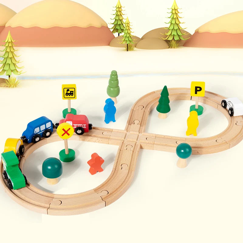 Children's wooden track train, educational building blocks, baby cognitive toys, table games