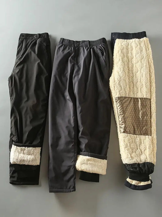 Thickened Graphene Fleece Cotton Straight Leg Casual Pants Men's Winter Warm Windproof Knee-Pad Padded Long Trousers