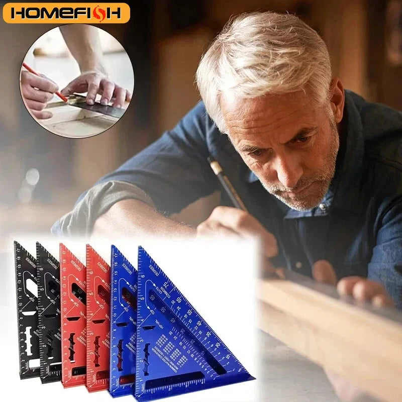 7-Inch Aluminum Speed Square with Inch/Metric Scales – Precision Measuring Tool for Woodworking and Carpentry