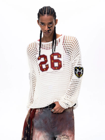 Black Hollow out Knitted Sweater for Men Spring Summer Thin Style Embroidery Punk Style Casual Wear Comfortable And Breathable