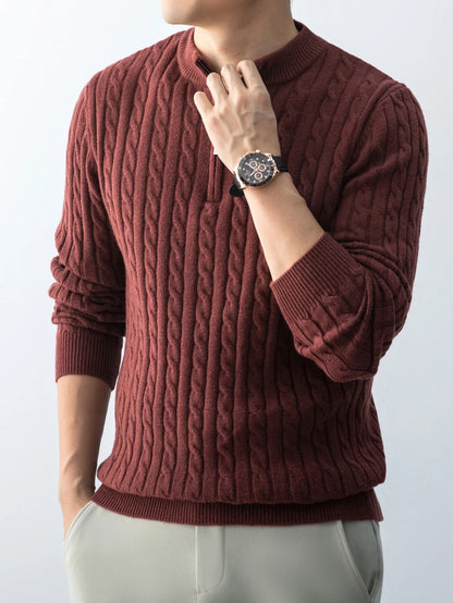 Autumn Winter For Men's Twisted Sweater Wool Knitted  Half Open Zipper Half High School Round Neck Stand-up Collar Thickened Top