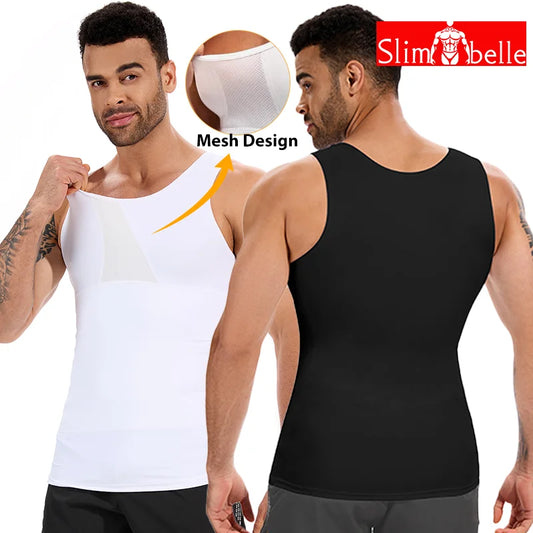 Slimbelle Men's Compression Shapewear Tank Top Mesh Bust Vest Breathable Tummy Control Underwear Body Shaper Slimming Undershirt