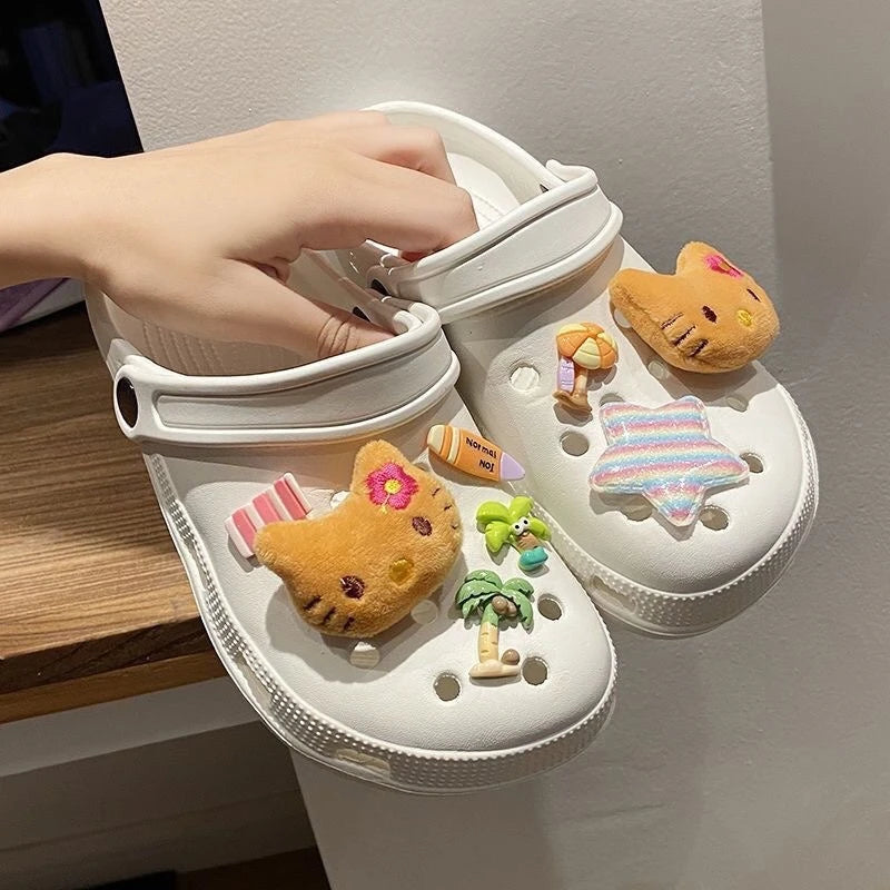 Plush Hello Kitty Series Shoes Charms Sets For Clogs Cute Cartoon Sweet Style Diy Decoration Xmas Party Gifts Favors