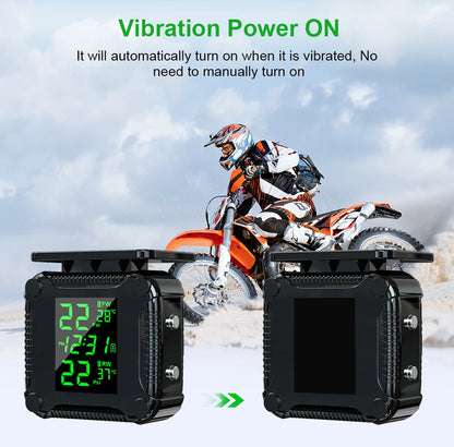 Powstation TPMS Wireless Motorcycle Tire Pressure Monitoring System Solar Charge Tyre Temperature Alarm System Colorful Display