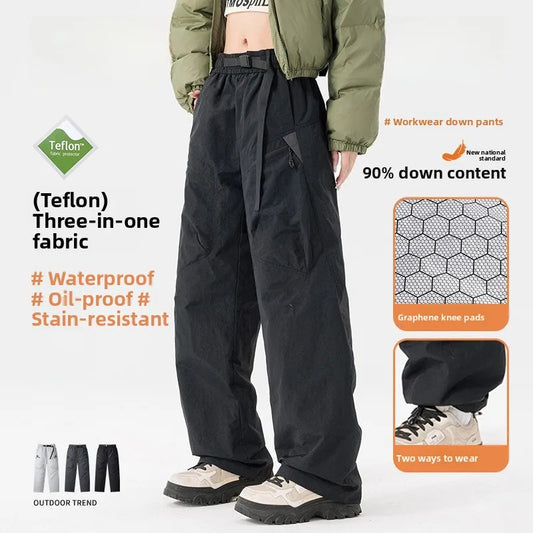 Harbin Snow Equipment Men's Fleece Lined Thickened down Hiking Pants Windproof Waterproof Youth Trend Bamboo Charcoal Fiber K...