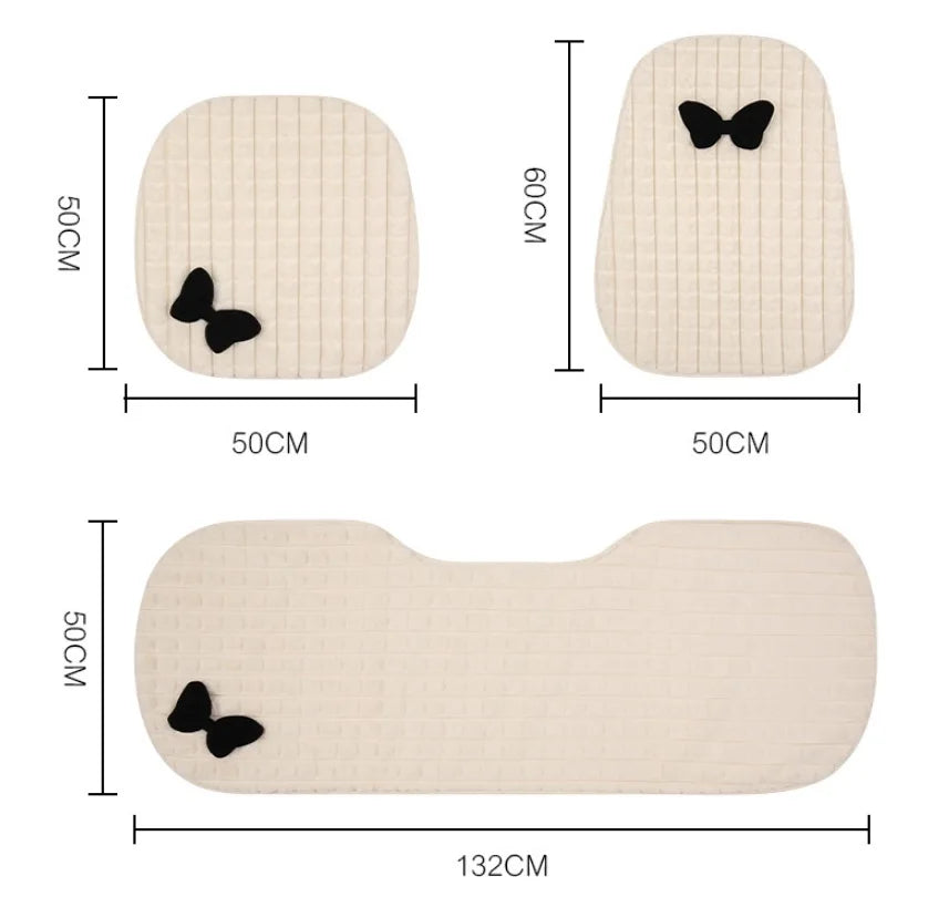 Bowknot Women's Car Seat Cover Winter Plush Warm Girl Cute Car Cushion Pink Bow Headrest Waist Car Interior Accessories