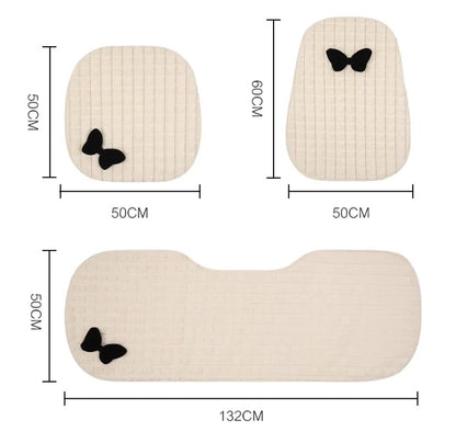 Bowknot Women's Car Seat Cover Winter Plush Warm Girl Cute Car Cushion Pink Bow Headrest Waist Car Interior Accessories