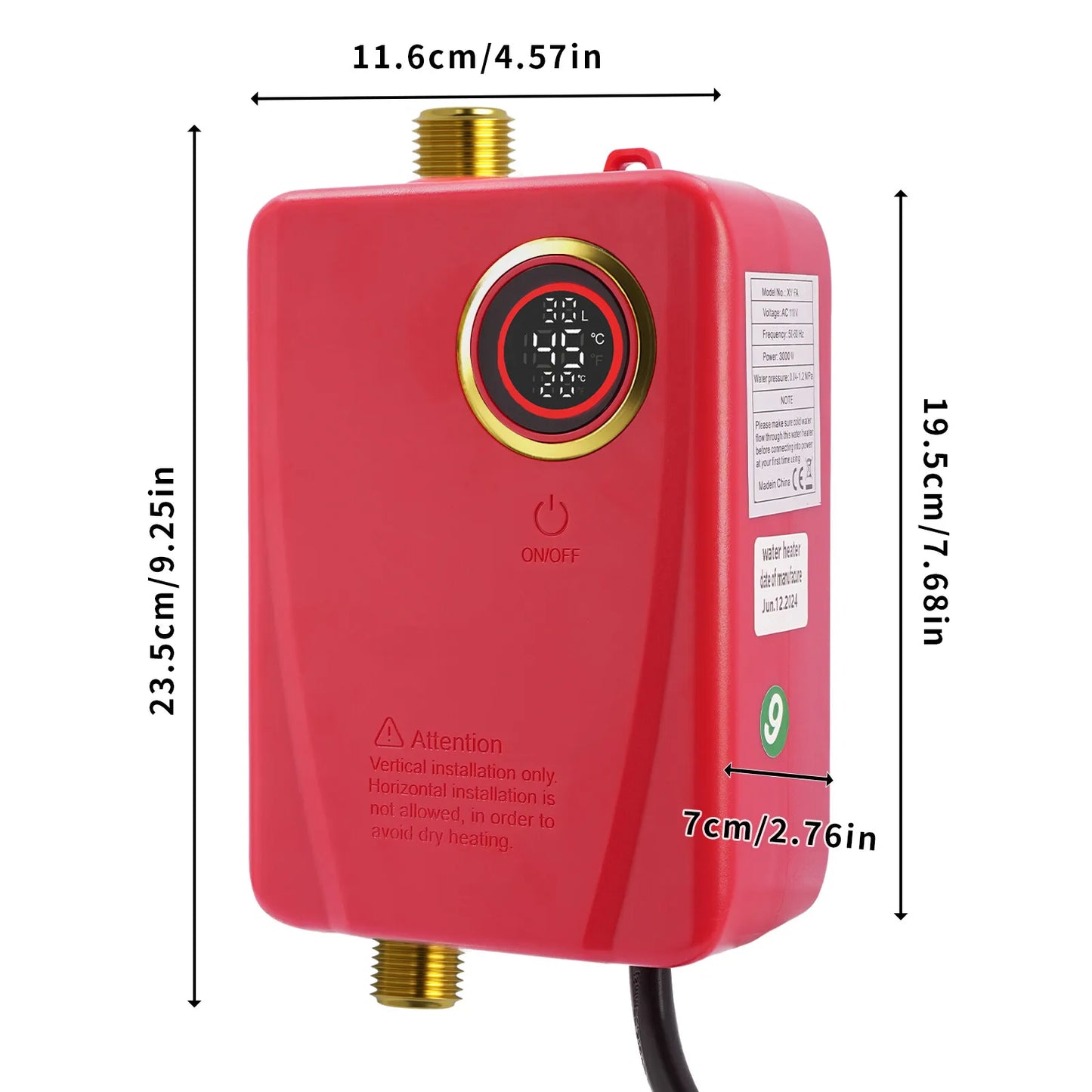 110V 3000W Stainless Steel Mini Water Heater XY-FA Red US Plug Instant Hot Water for Kitchen Bathroom