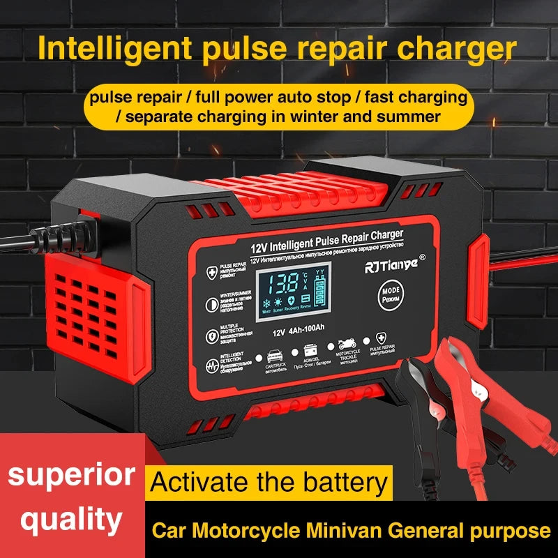 EAFC 12V 6A Full Automatic Car Battery Charger Digital Display Battery Charger Power Puls Repair Chargers Wet Dry Lead Acid
