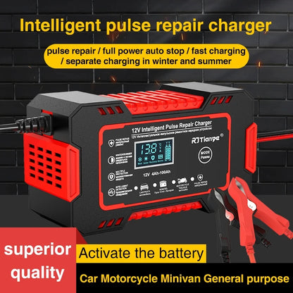 EAFC 12V 6A Full Automatic Car Battery Charger Digital Display Battery Charger Power Puls Repair Chargers Wet Dry Lead Acid