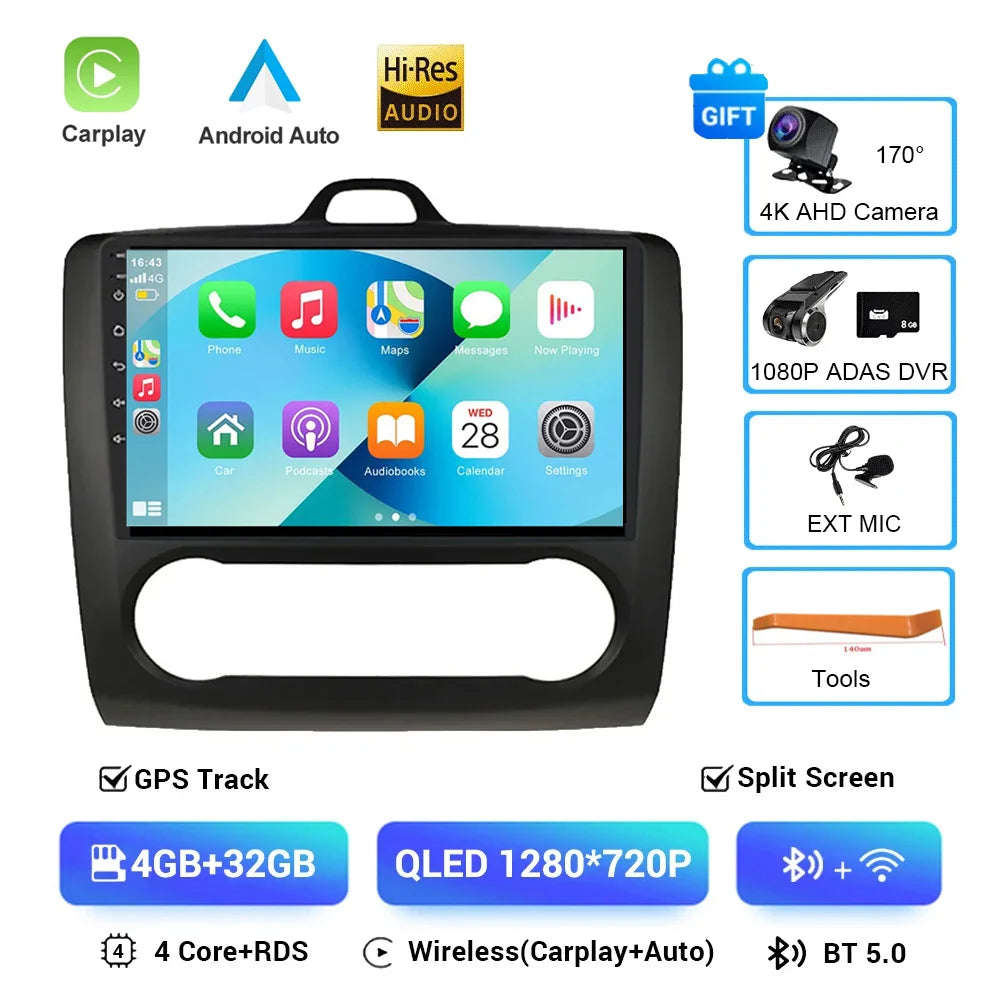 For ford focus 2 Mk2 2004-2008 2009 2010 2011 Android Auto GPS 2din autoradio GPS 2din DVR Android 16 Car Radio 4G+WIFI Carplay