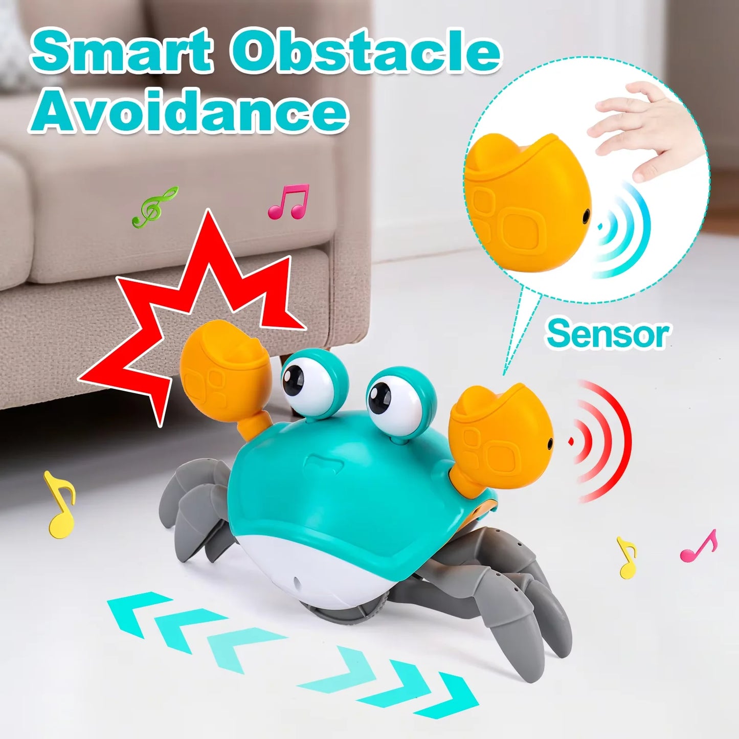 Interactive Escaping Crab Toy Induction Robot Crab Auto Obstacle Avoidance Electronic Pet with Music LED Lights Rechargeable 14+