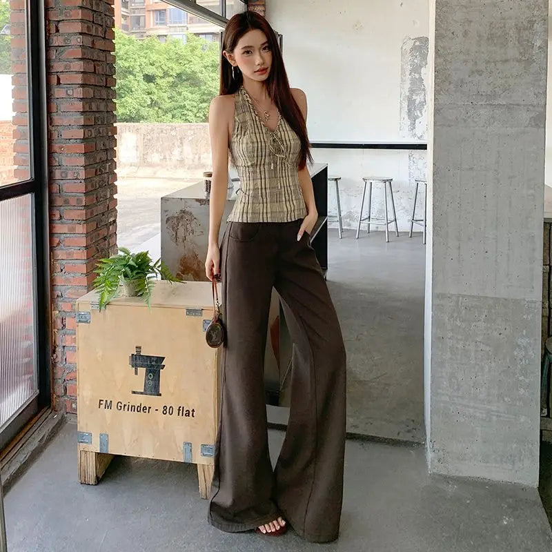 Spring 2026 Anti-wrinkle Flared Black Slimming Casual Pants New Thin Low-waisted Loose Flared Pants