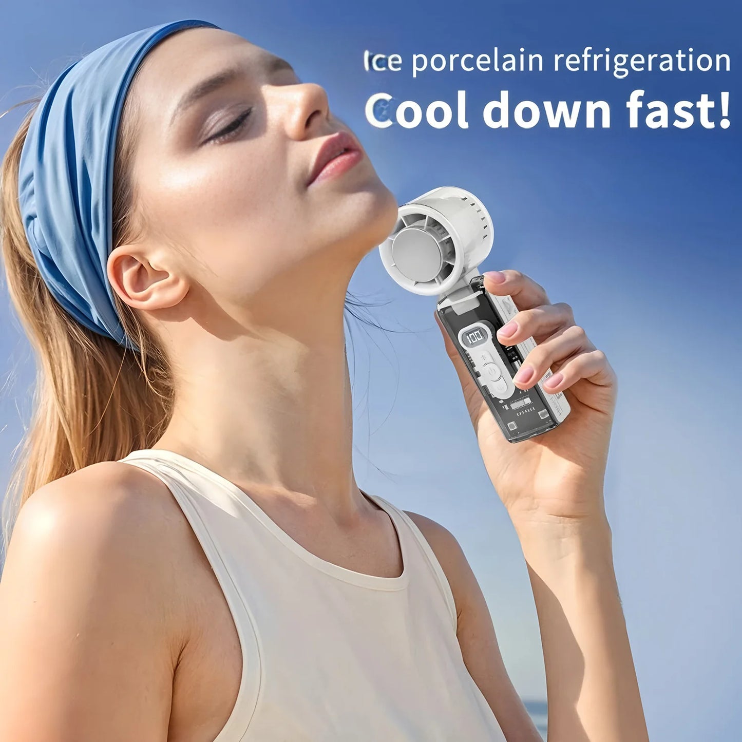 Handheld mini fan, cold air powerful wind speed, convenient USB charging, suitable for travel, outdoor activities, and summer