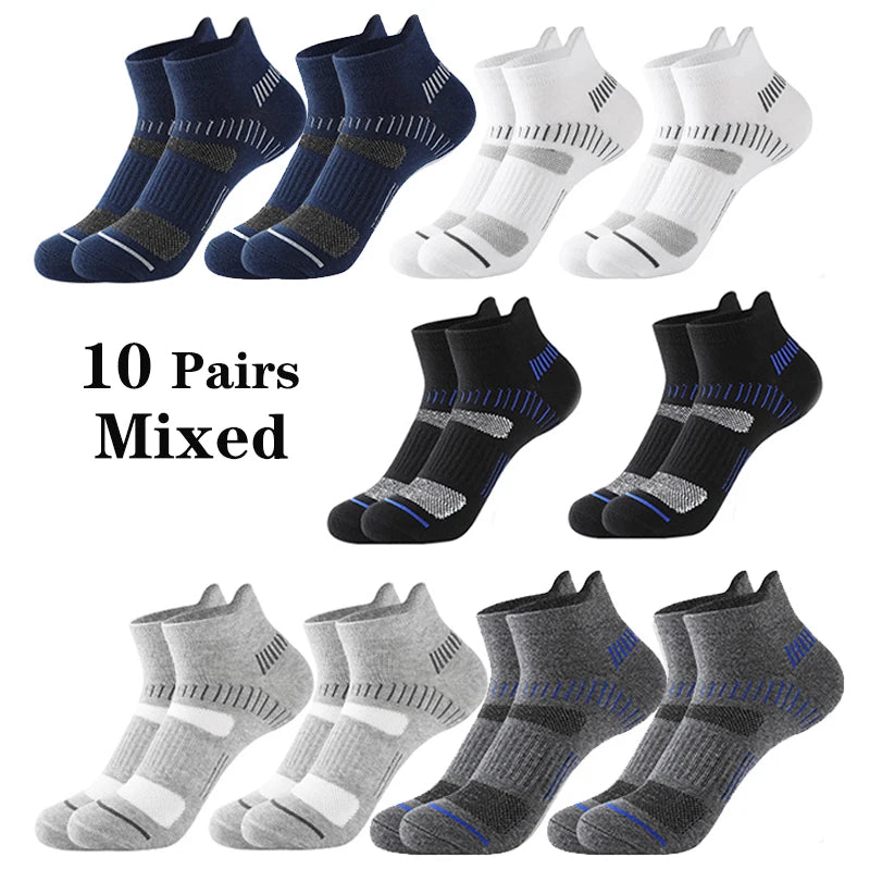 10 Pairs Running Ankle Socks Men Cotton Breathable Soft Short Socks Casual Black White Athletic Fitness Sport Socks