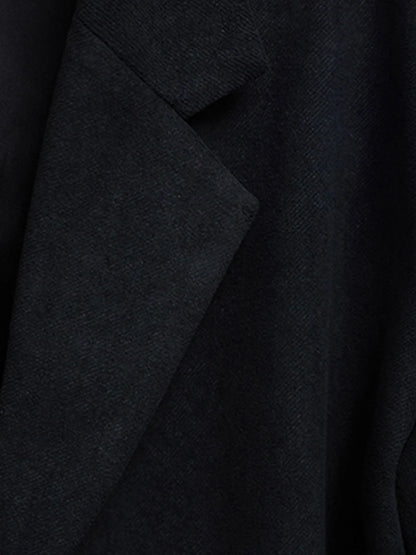 Mauroicardi Autumn Winter Long Oversized Black Woolen Trench Coat Men Shoulder Pads Single Breasted Luxury Cocoon Overcoat 2022