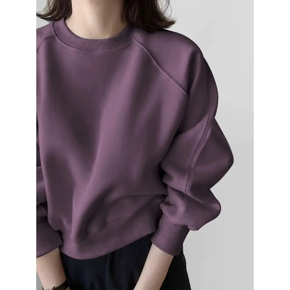 Retro Shoulder Sleeve round Neck Sweatshirt Women's Spring Autumn Fashion Casual Short Style Overhead Top Polyester Fiber