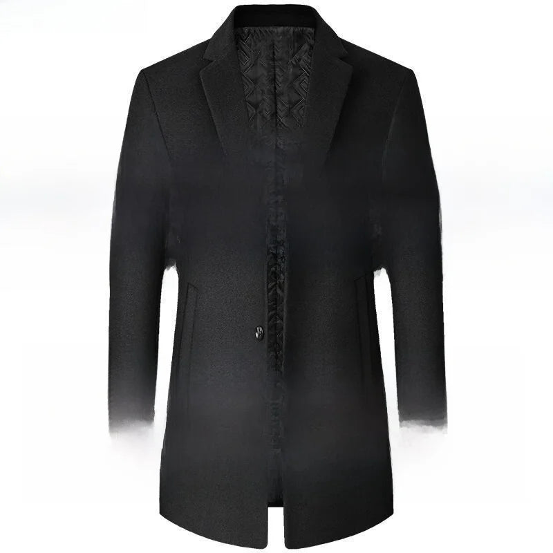 Men's Woolen Coat Autumn Winter Long Style Slim Fit Fashionable Outerwear Rabbit Fur 100% Versatile for All Seasons