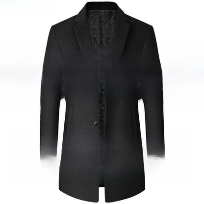 Men's Woolen Coat Autumn Winter Long Style Slim Fit Fashionable Outerwear Rabbit Fur 100% Versatile for All Seasons