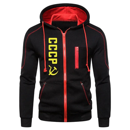 Autumn Winter Male Daily Casual Warm Fashion Hoodies CCCP Printed Men's Zipper Coats High Quality Hooded Long Sleeve Jacket