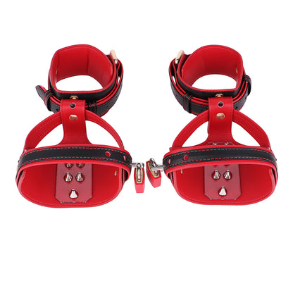LEZEE Leather Spiked Footcuffs Forced Tiptoe With Lock Bondage Restraints Strap Heavy Duty Foot Stimulation Slave Toy For Couple