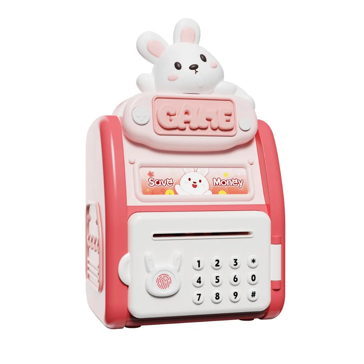 Cute Multifun Ctional Fingerprint Password Lock Intelligent Fully Automatic Coin Rolling Mechanism Suitable Piggy Bank for Kids
