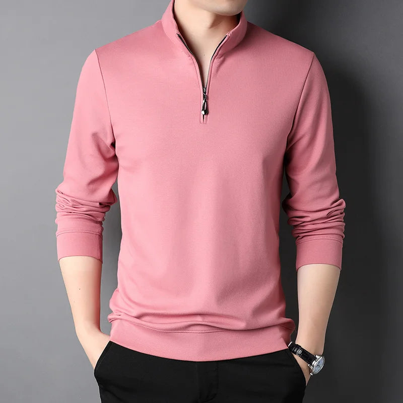 Top Grade 2025 New Fashion Brand Luxury Zipper Polo Shirt Men Casual Plain Korean Solid Color Long Sleeve Tops Mens Clothing