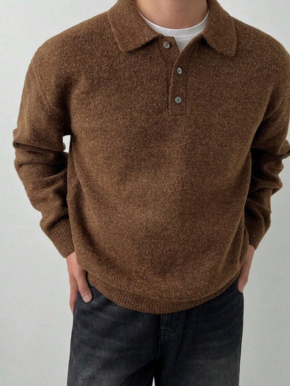 Fall Winter Men's Old Money Style Loungewear, LVLAEA Solid Color Lapel Button-Up, Loose Warm Long Sleeve Pullover Shirt