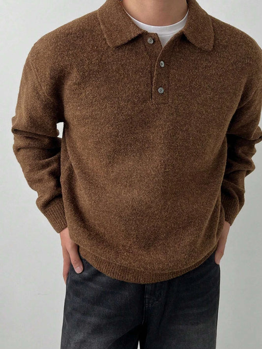 Fall Winter Men's Old Money Style Loungewear, LVLAEA Solid Color Lapel Button-Up, Loose Warm Long Sleeve Pullover Shirt