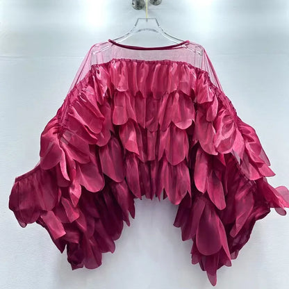 Women's Spring Autumn Tops Shirt Bat Sleeve Ruffle Irregular New Retro Simple Comfortable Loose Casual New Soft Niche Versatile